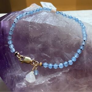 Handmade Blue Chalcedony & Rainbow Moonstone Bracelet